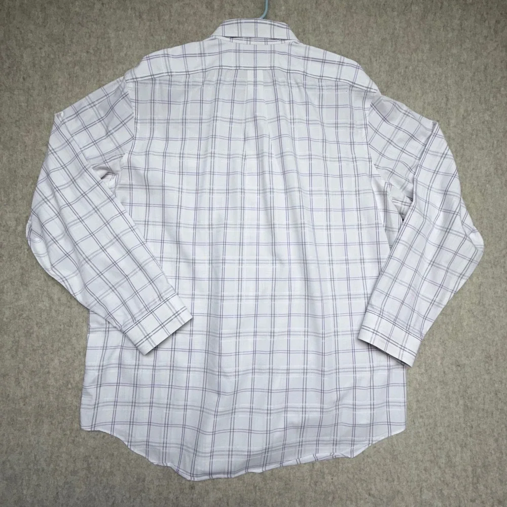 Banana Republic Button Down Mens XXL White Purple Plaid Non-Iron Shirt Classic